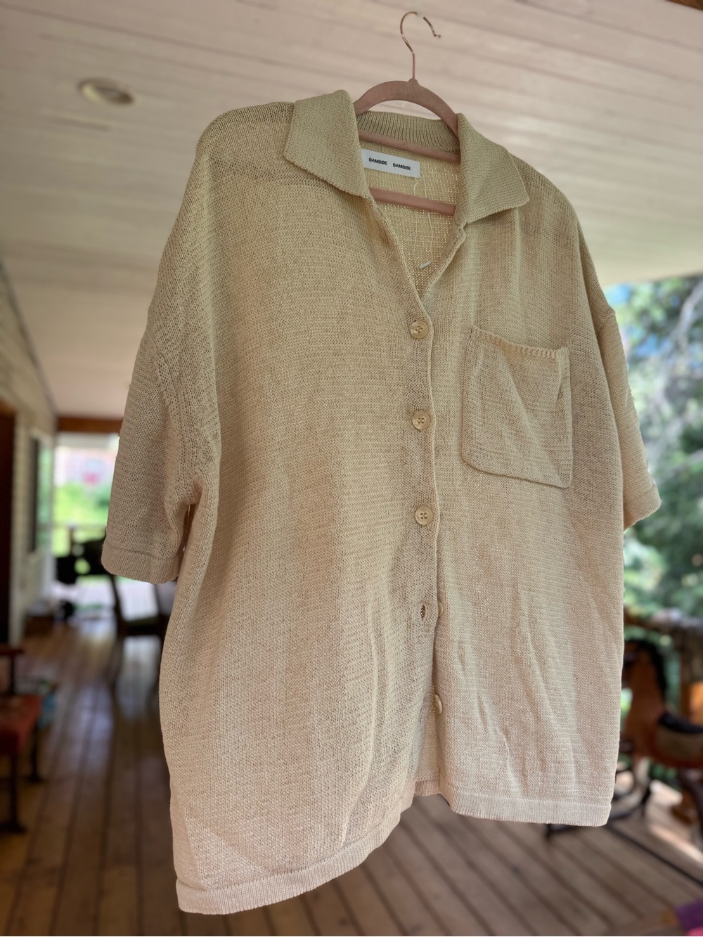 NWOT Cotton Blend Scandinavian Button-Front Shirt in Beige